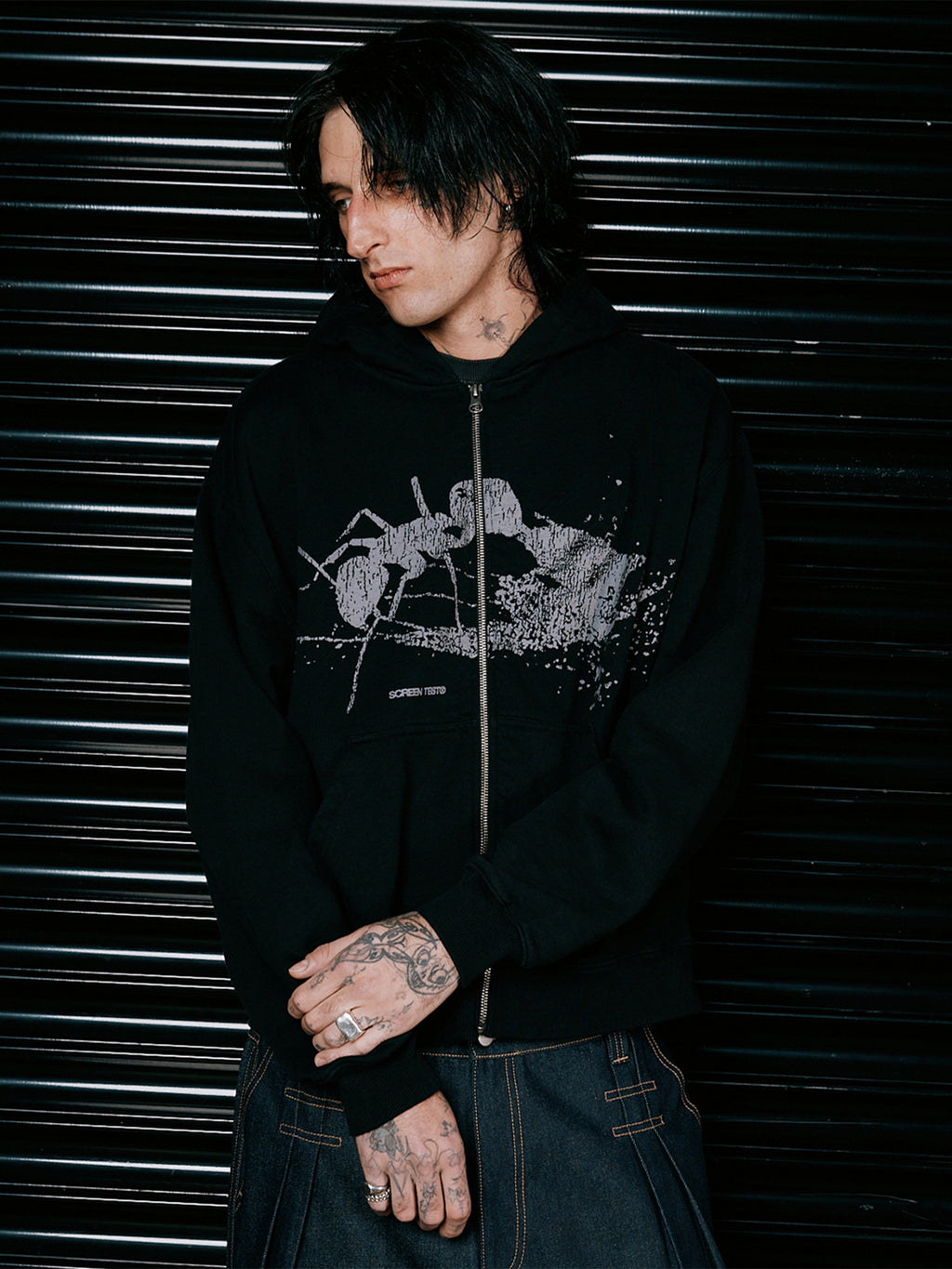 Ant Zip Up Hoodie - Black