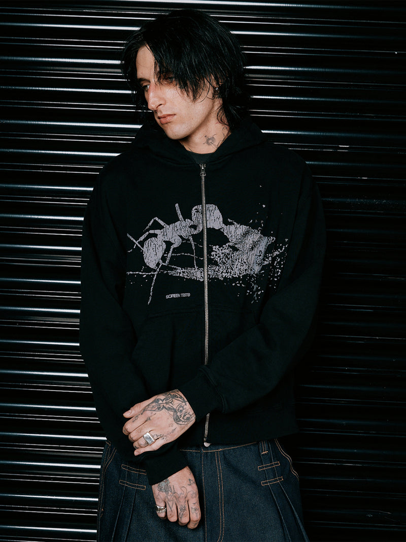 Ant Zip Up Hoodie - Black
