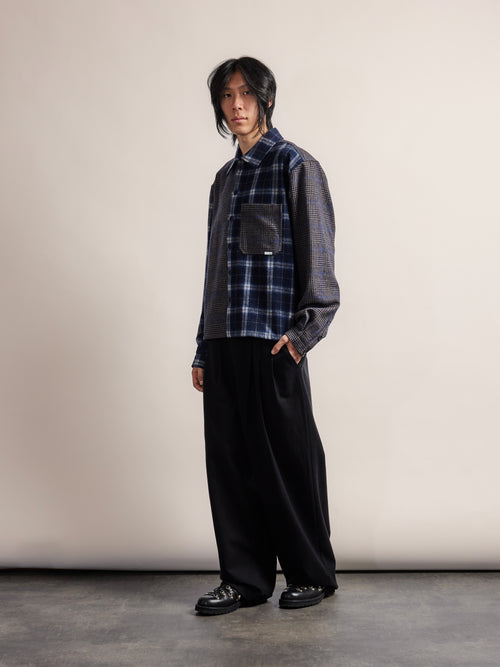 Patched Flannel Shirt - Blue