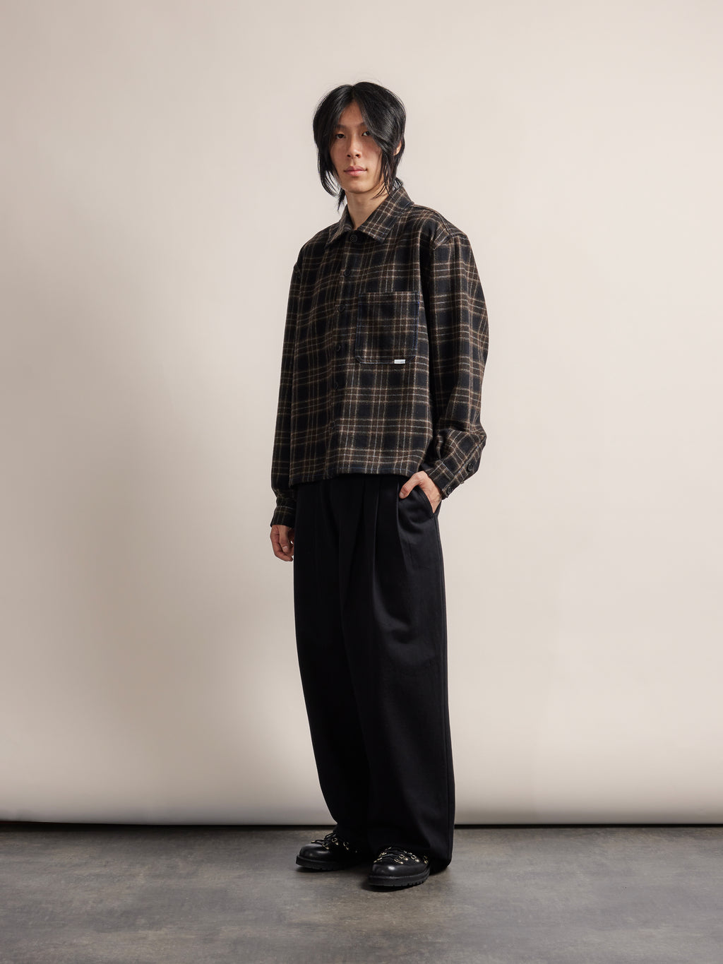 Contrast-Stitch Flannel Shirt - Brown