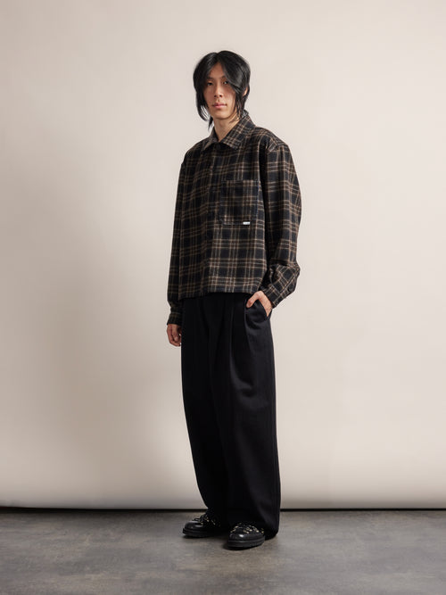 Contrast-Stitch Flannel Shirt - Brown
