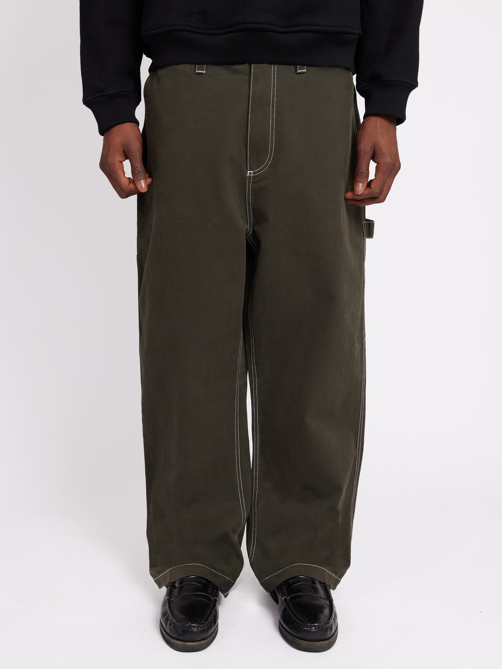 Contrast-Stitch Essentials Trousers - Green