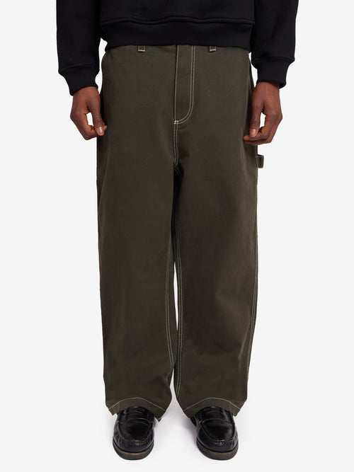 Contrast-Stitch Trousers - Green