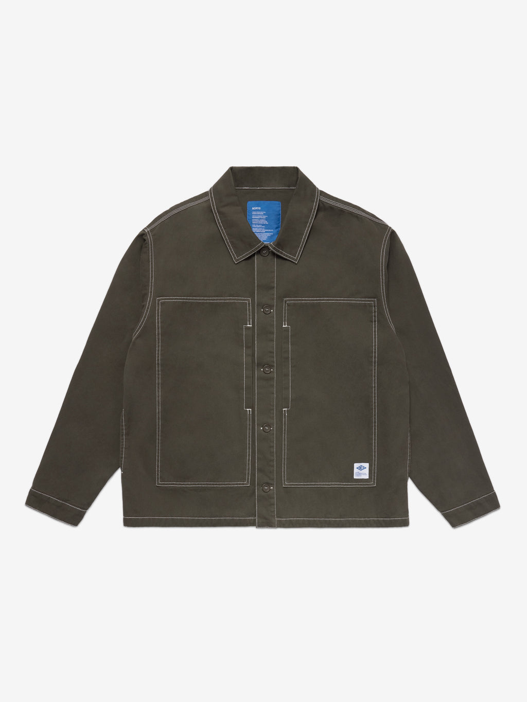 Contrast-Stitch Essentials Overshirt - Green