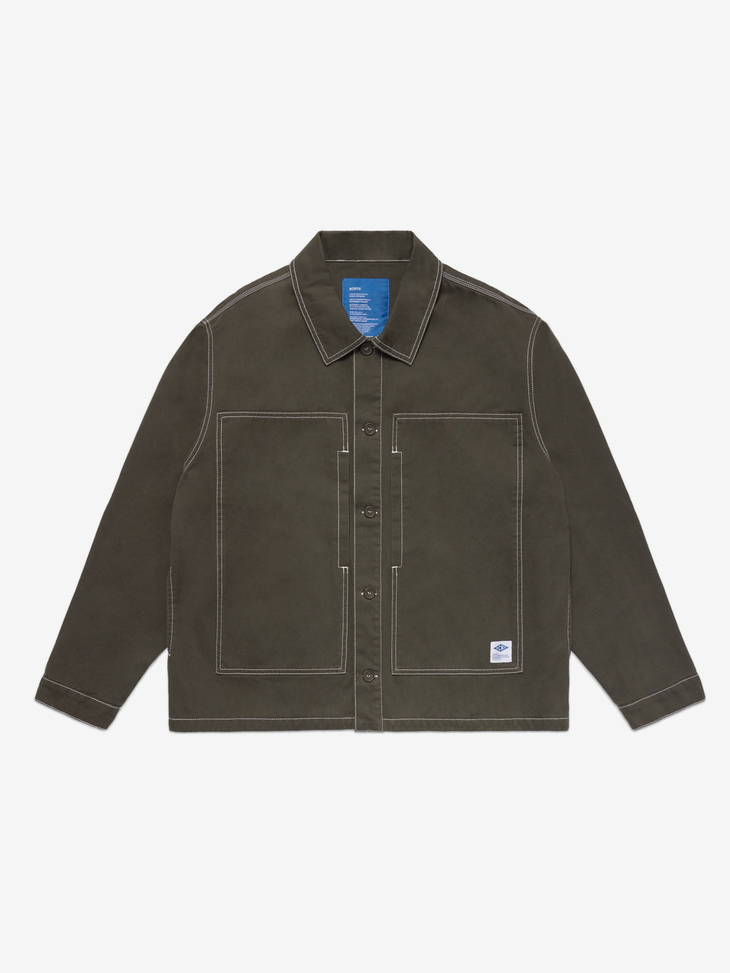 Contrast-Stitch Essentials Overshirt - Green