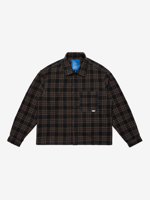 Contrast-Stitch Flannel Shirt - Brown