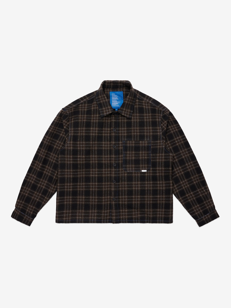 Contrast-Stitch Flannel Shirt - Brown