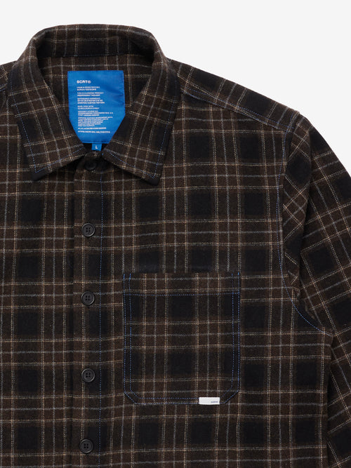 Contrast-Stitch Flannel Shirt - Brown
