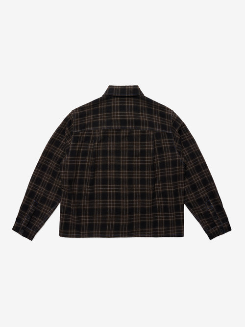 Contrast-Stitch Flannel Shirt - Brown