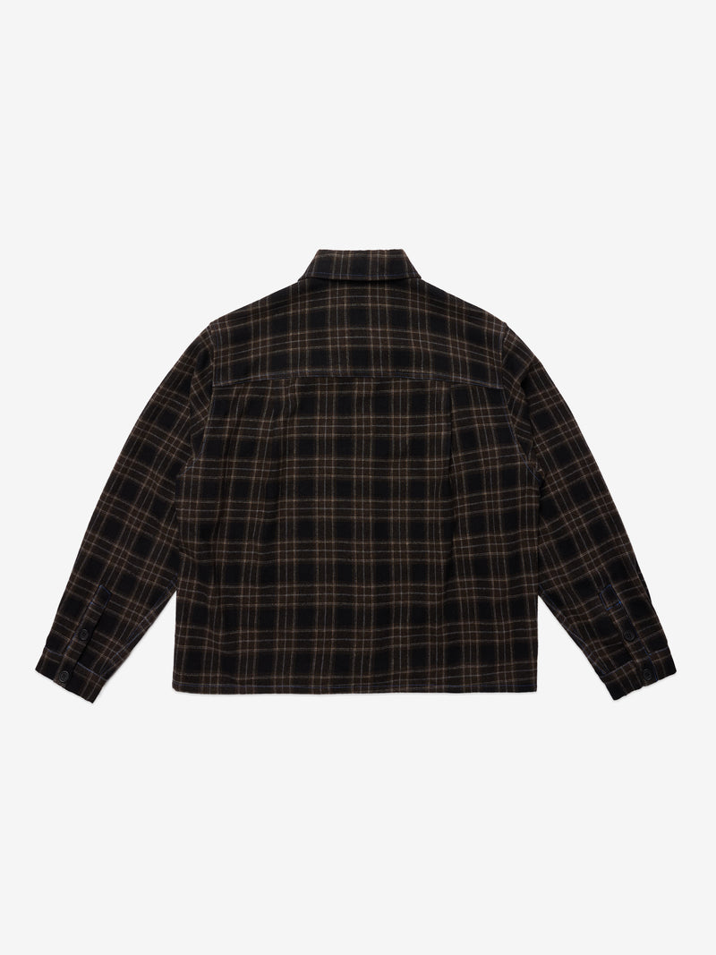 Contrast-Stitch Flannel Shirt - Brown