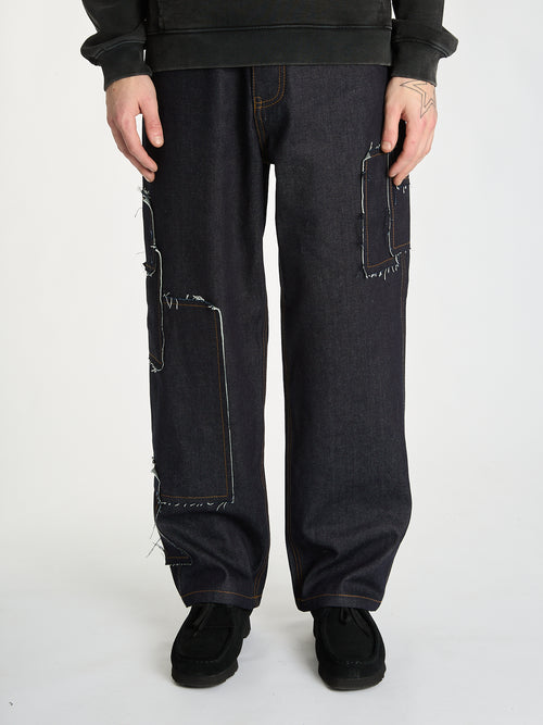 Jeans con toppa in denim Duke - Indaco
