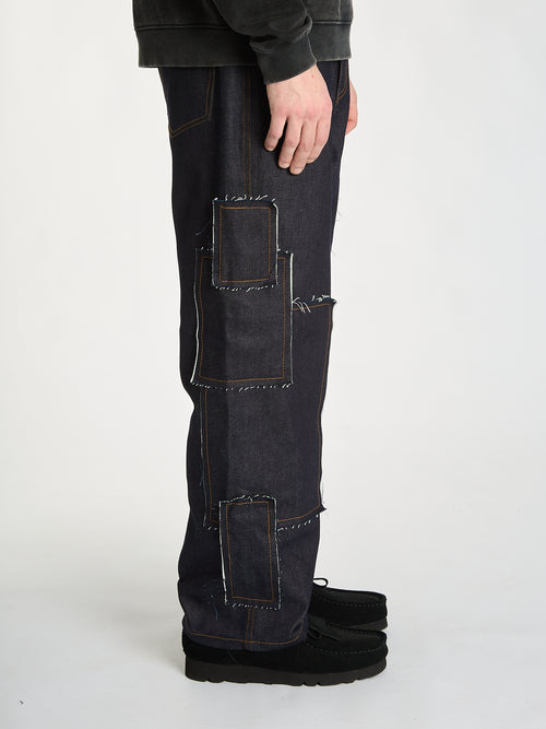 Jeans con toppa in denim Duke - Indaco