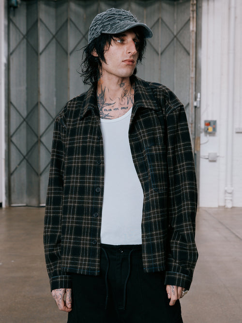 Contrast-Stitch Flannel Shirt - Brown