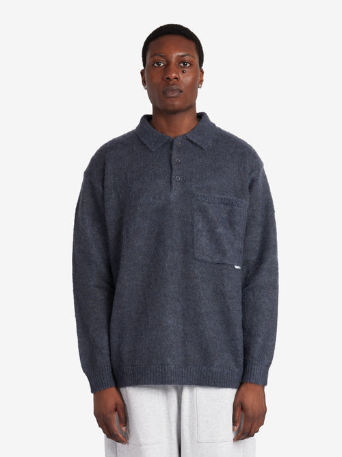 Oversized Mohair Knit Polo - Steel