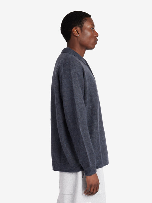 Oversized Mohair Knit Polo - Steel