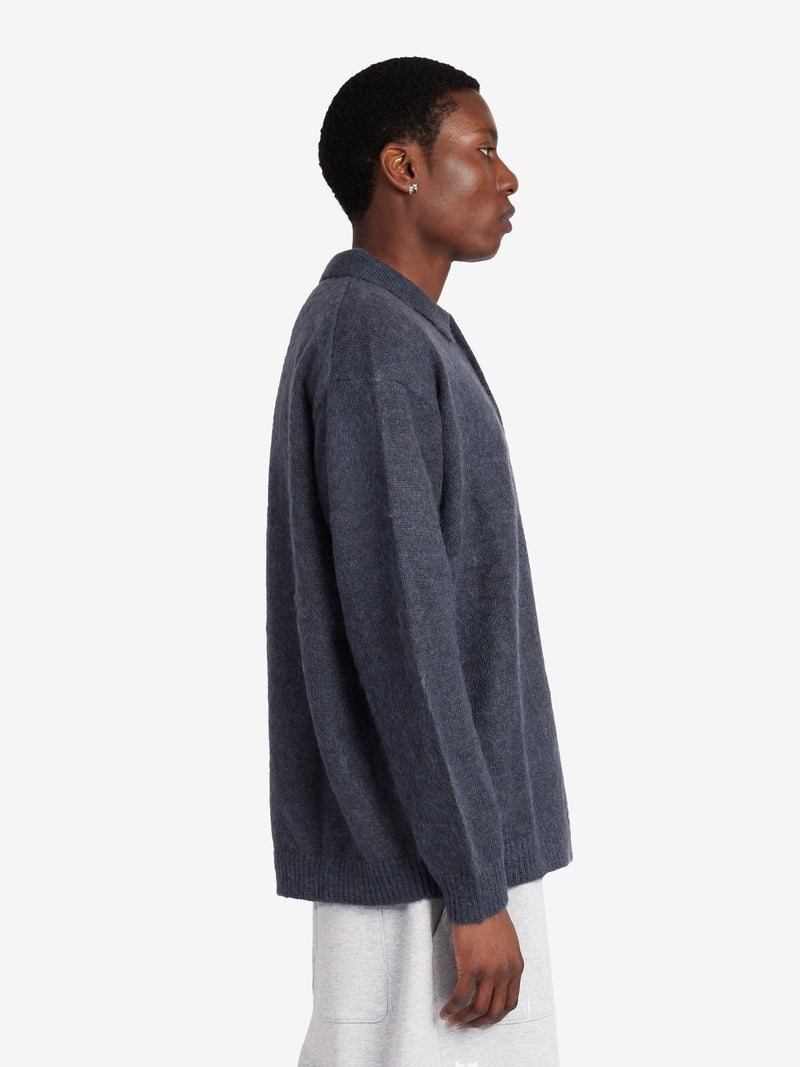 Oversized Mohair Knit Polo - Steel
