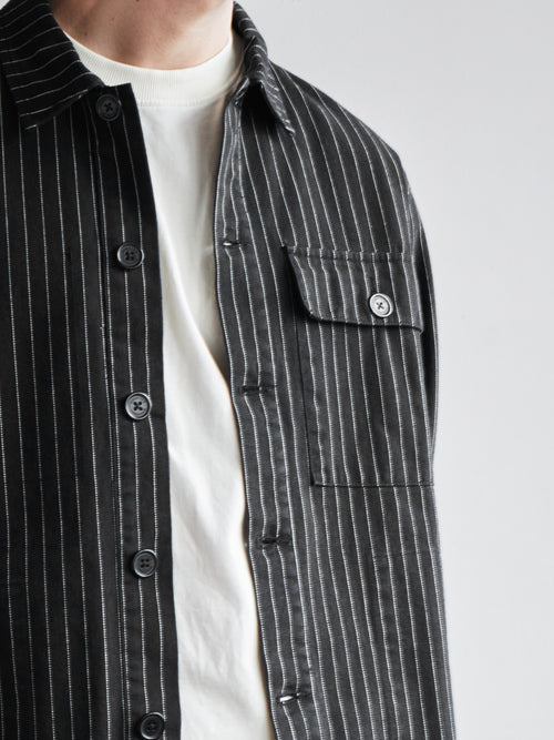 Pinstripe Overshirt - Black