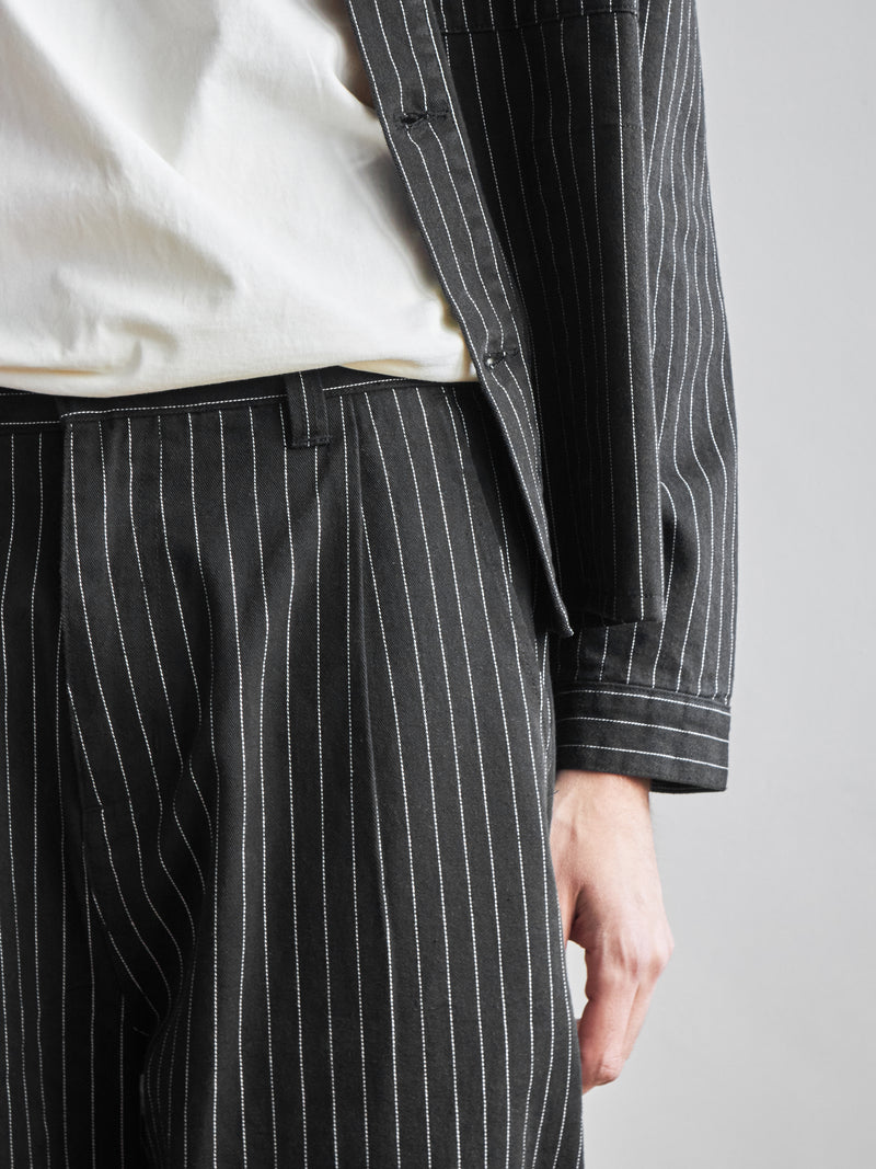 Pinstripe Trousers -  Black