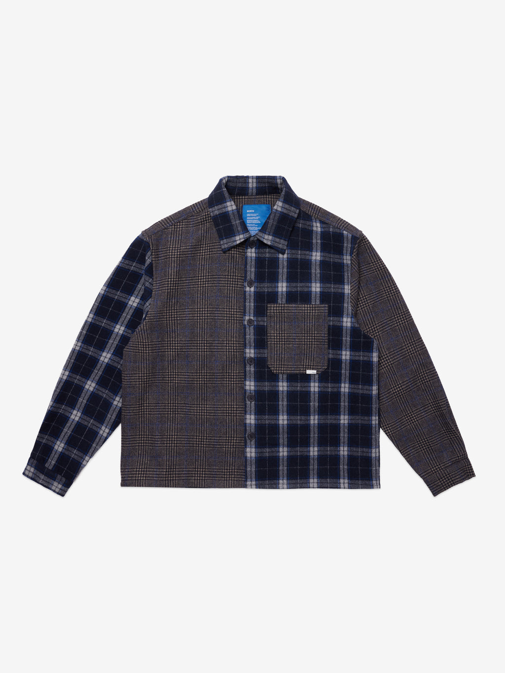 Patched Flannel Shirt - Blue