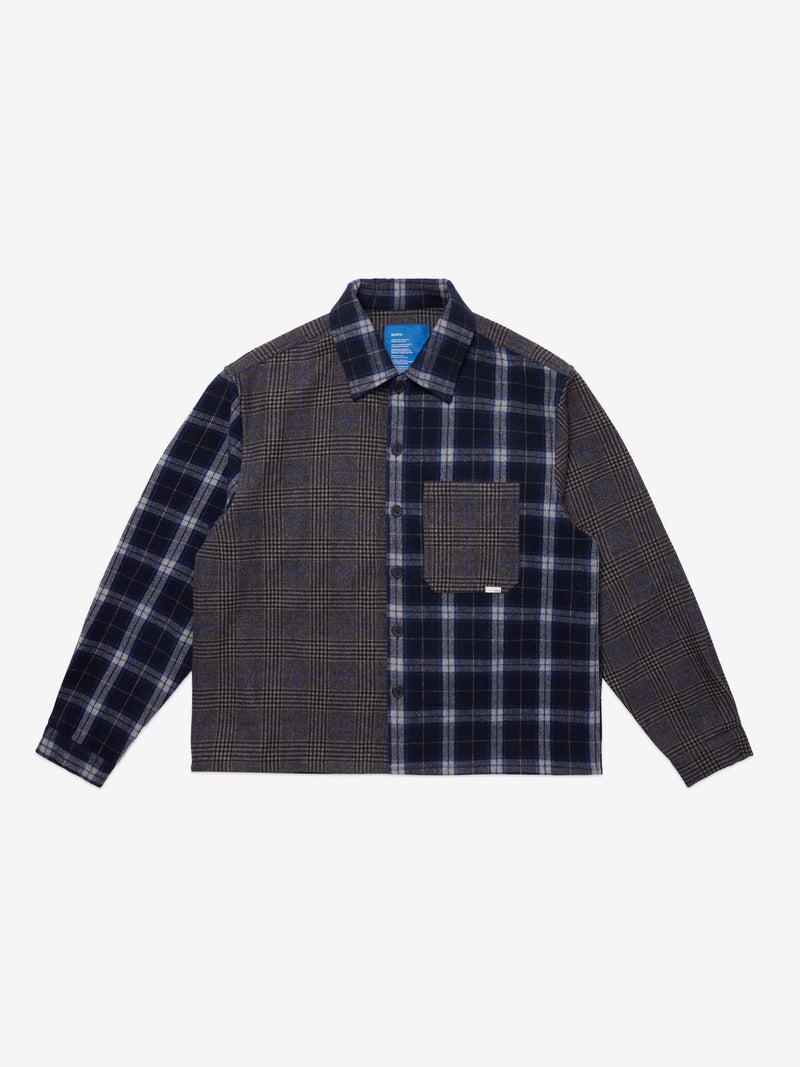 Patched Flannel Shirt - Blue