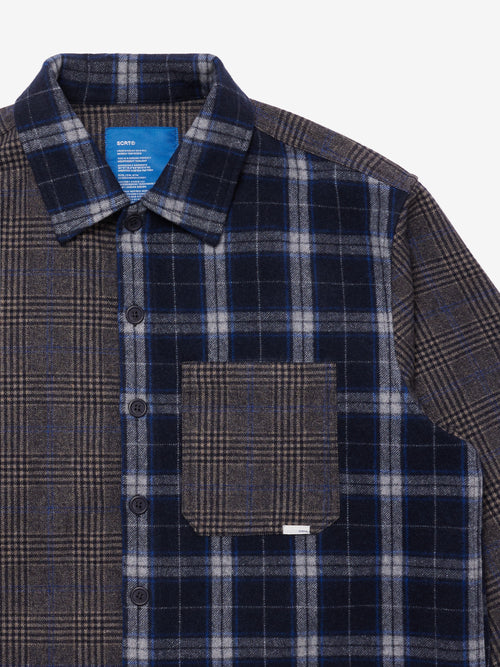 Patched Flannel Shirt - Blue