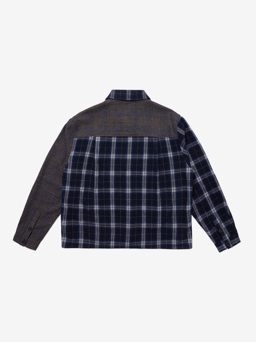 Patched Flannel Shirt - Blue
