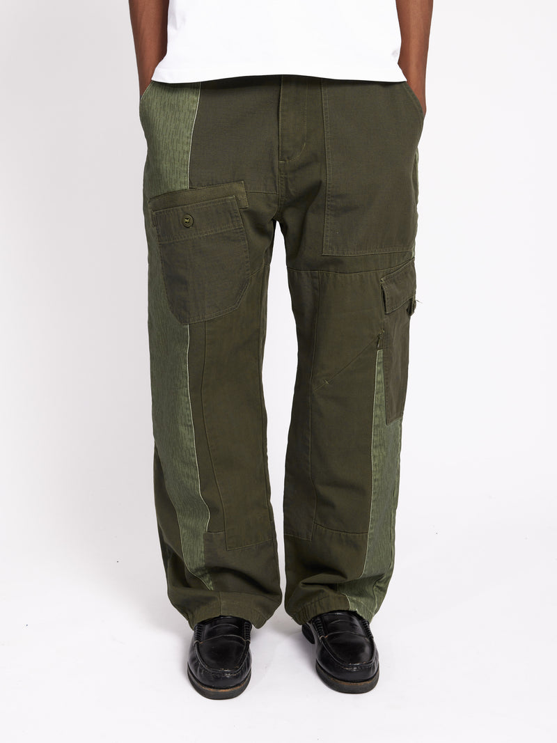 Patchwork Cargo Trousers - Army Green