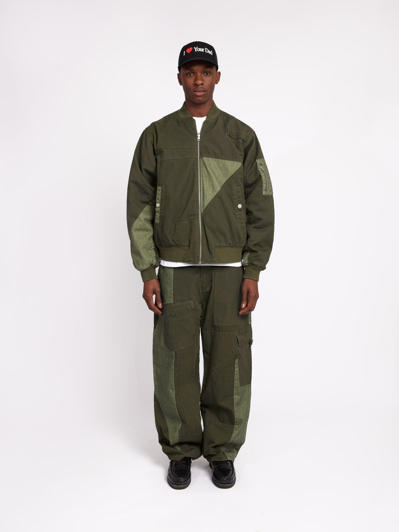 Patchwork Cargo Trousers - Army Green