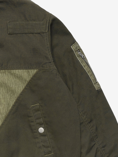 Patchwork Reversible Bomber Jacket - Army Green