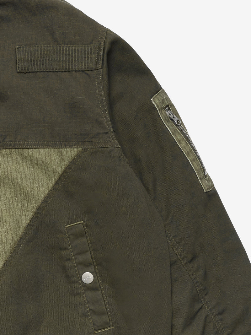 Patchwork Reversible Bomber Jacket - Army Green