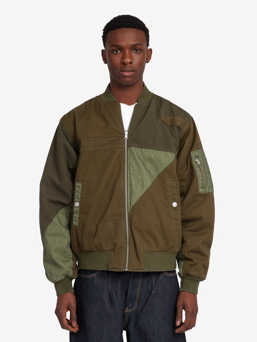 Patchwork Reversible Bomber Jacket - Army Green