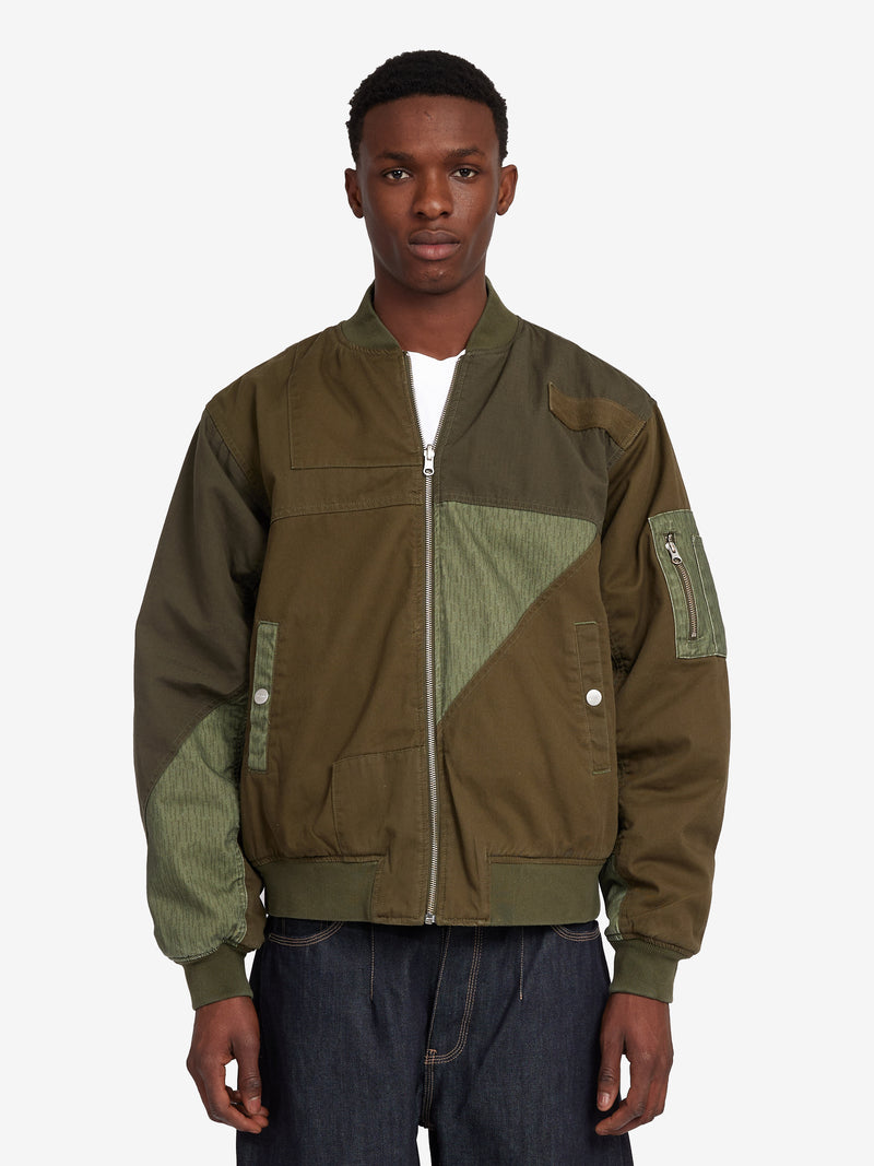 Patchwork Reversible Bomber Jacket - Army Green