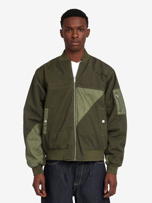 Patchwork Reversible Bomber Jacket - Army Green