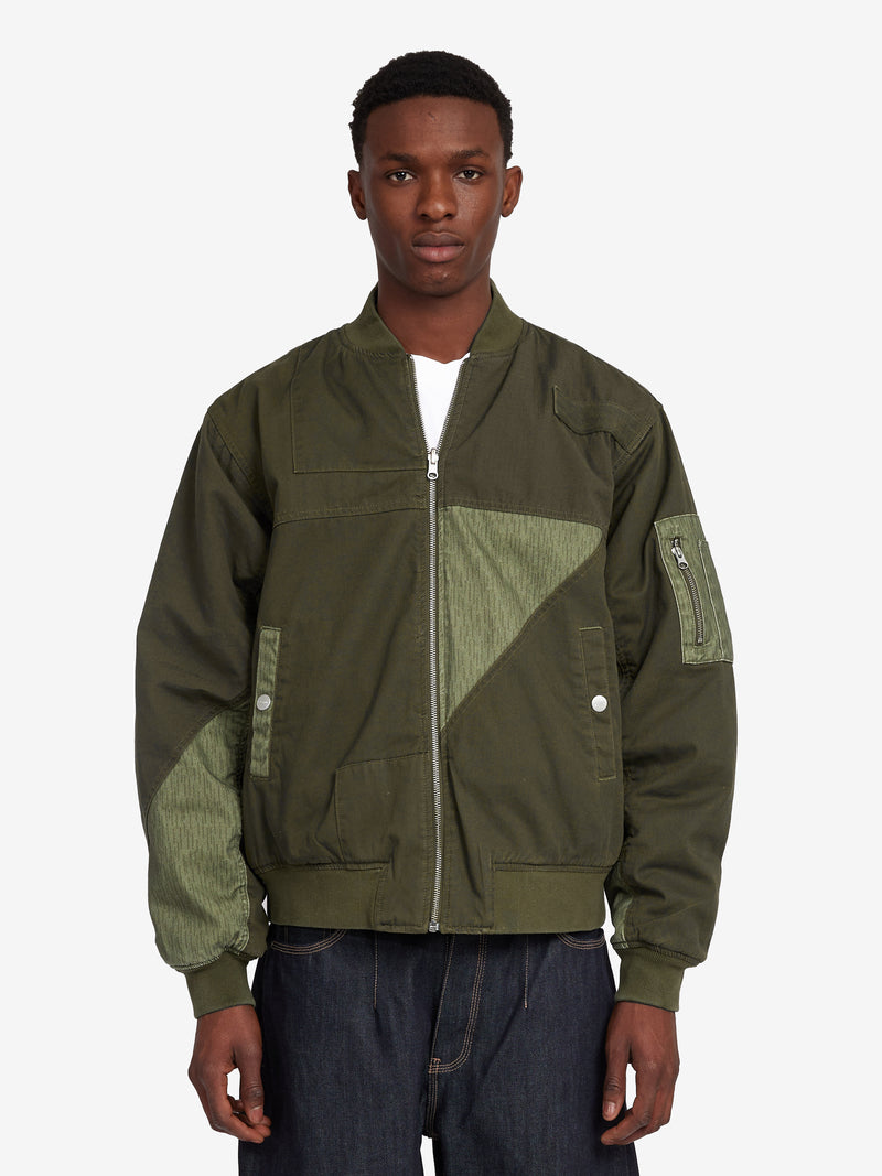 Patchwork Reversible Bomber Jacket - Army Green