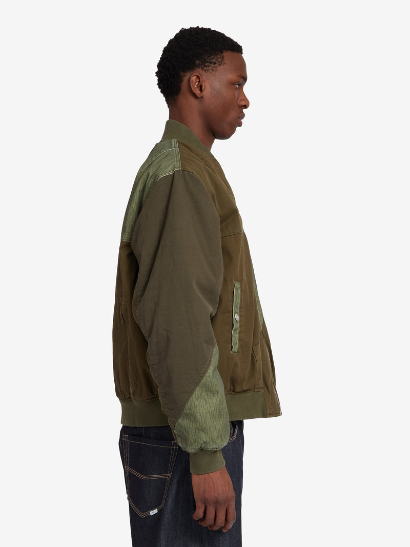 Patchwork Reversible Bomber Jacket - Army Green