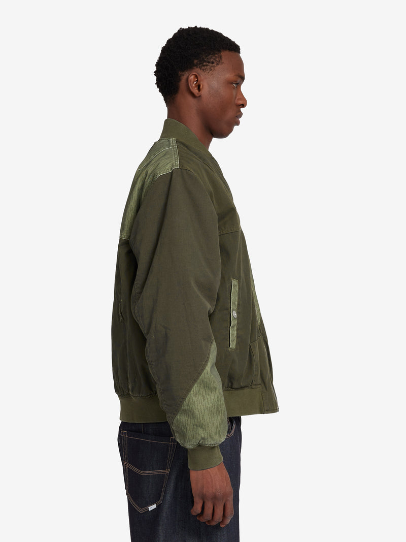 Patchwork Reversible Bomber Jacket - Army Green