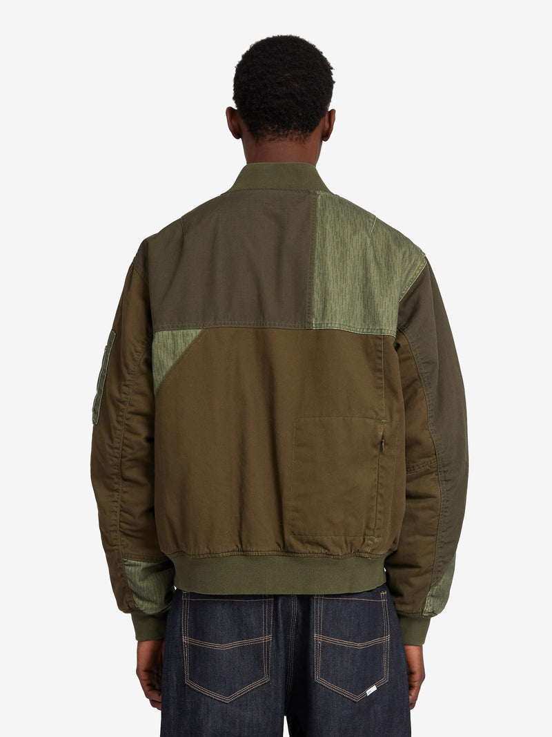Patchwork Reversible Bomber Jacket - Army Green