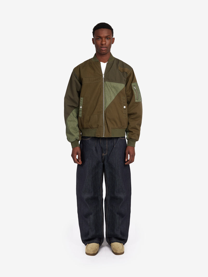 Patchwork Reversible Bomber Jacket - Army Green