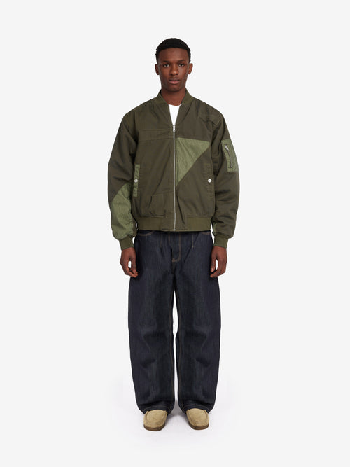 Patchwork Reversible Bomber Jacket - Army Green