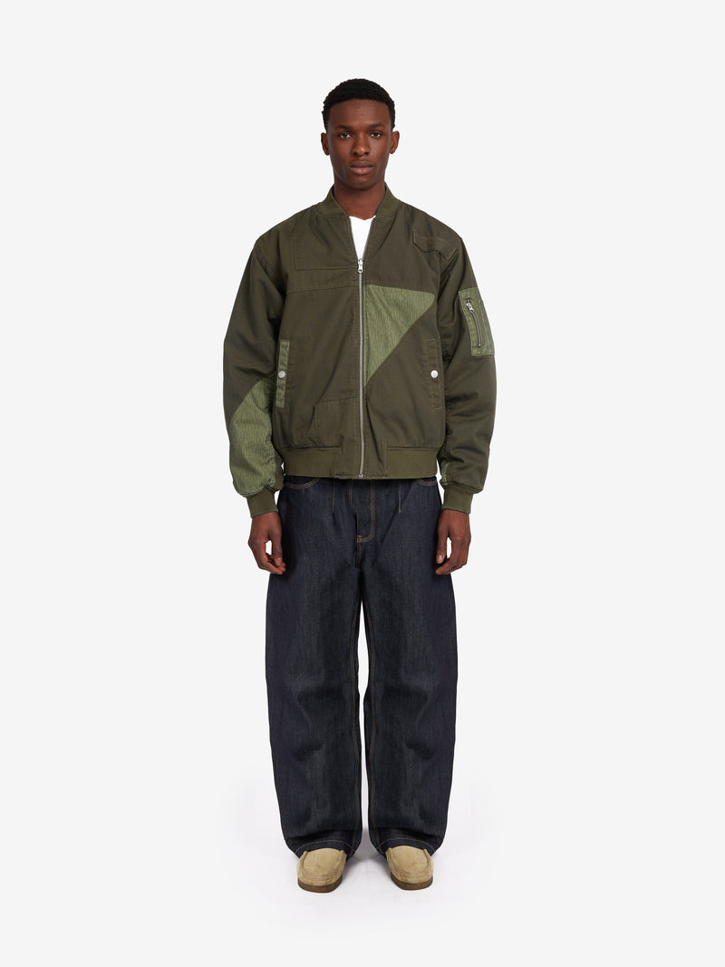 Patchwork Reversible Bomber Jacket - Army Green