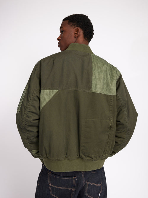 Patchwork Reversible Bomber Jacket - Army Green