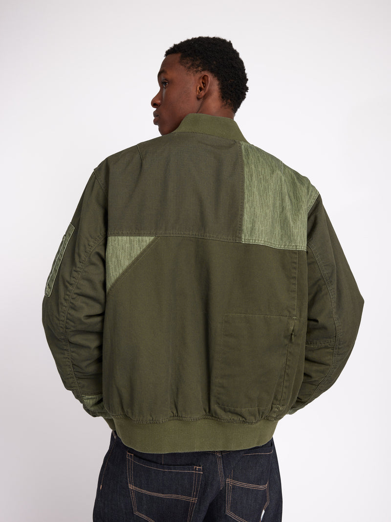 Patchwork Reversible Bomber Jacket - Army Green