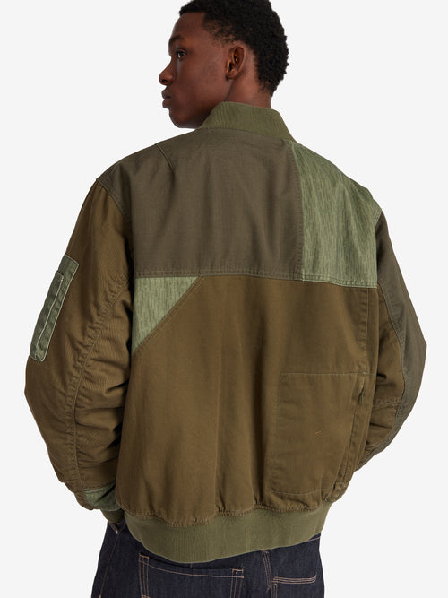 Patchwork Reversible Bomber Jacket - Army Green