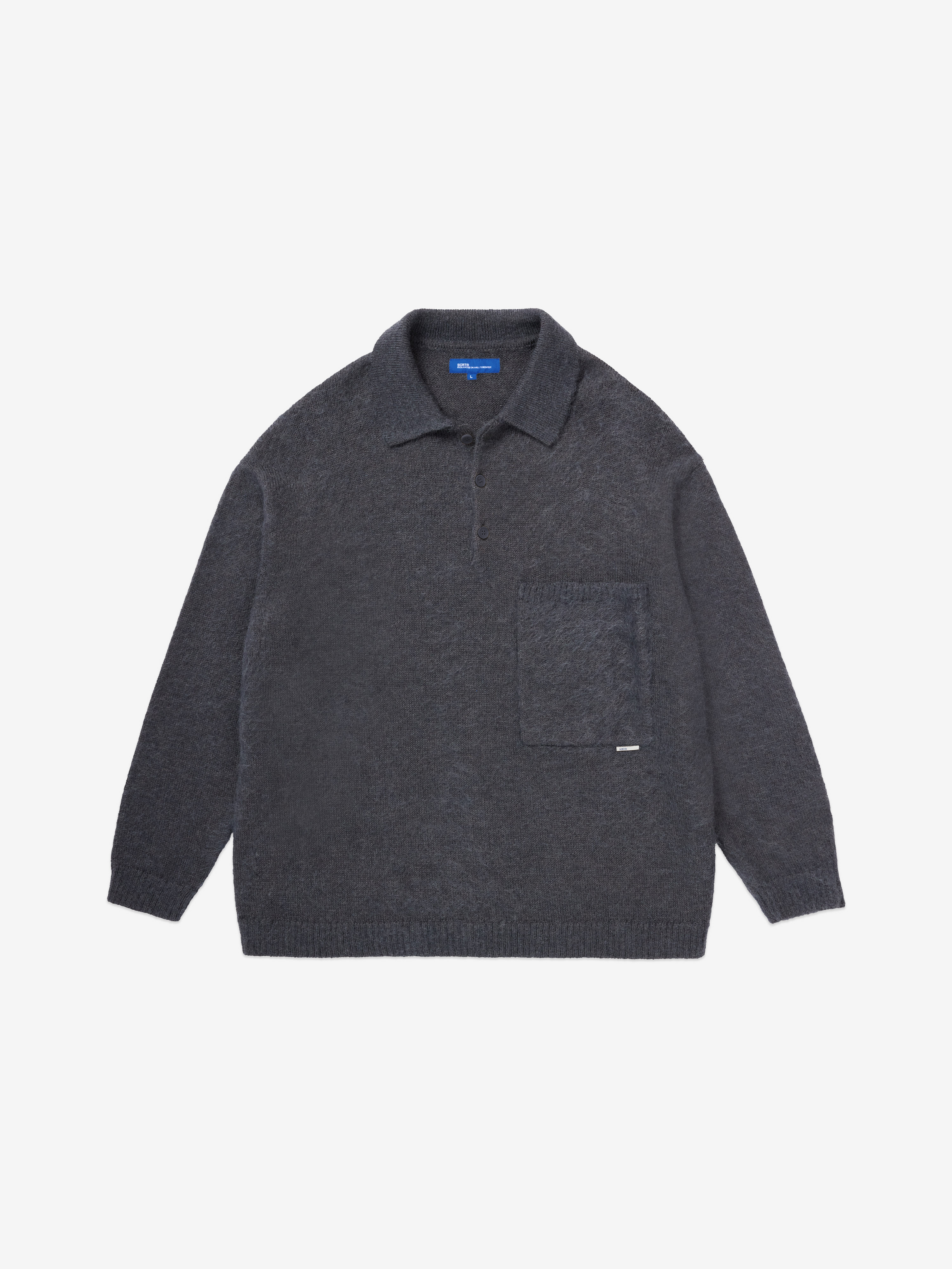 Oversized Mohair Knit Polo - Steel – SCRT Oversized Mohair Knit Polo - Steel – SCRT