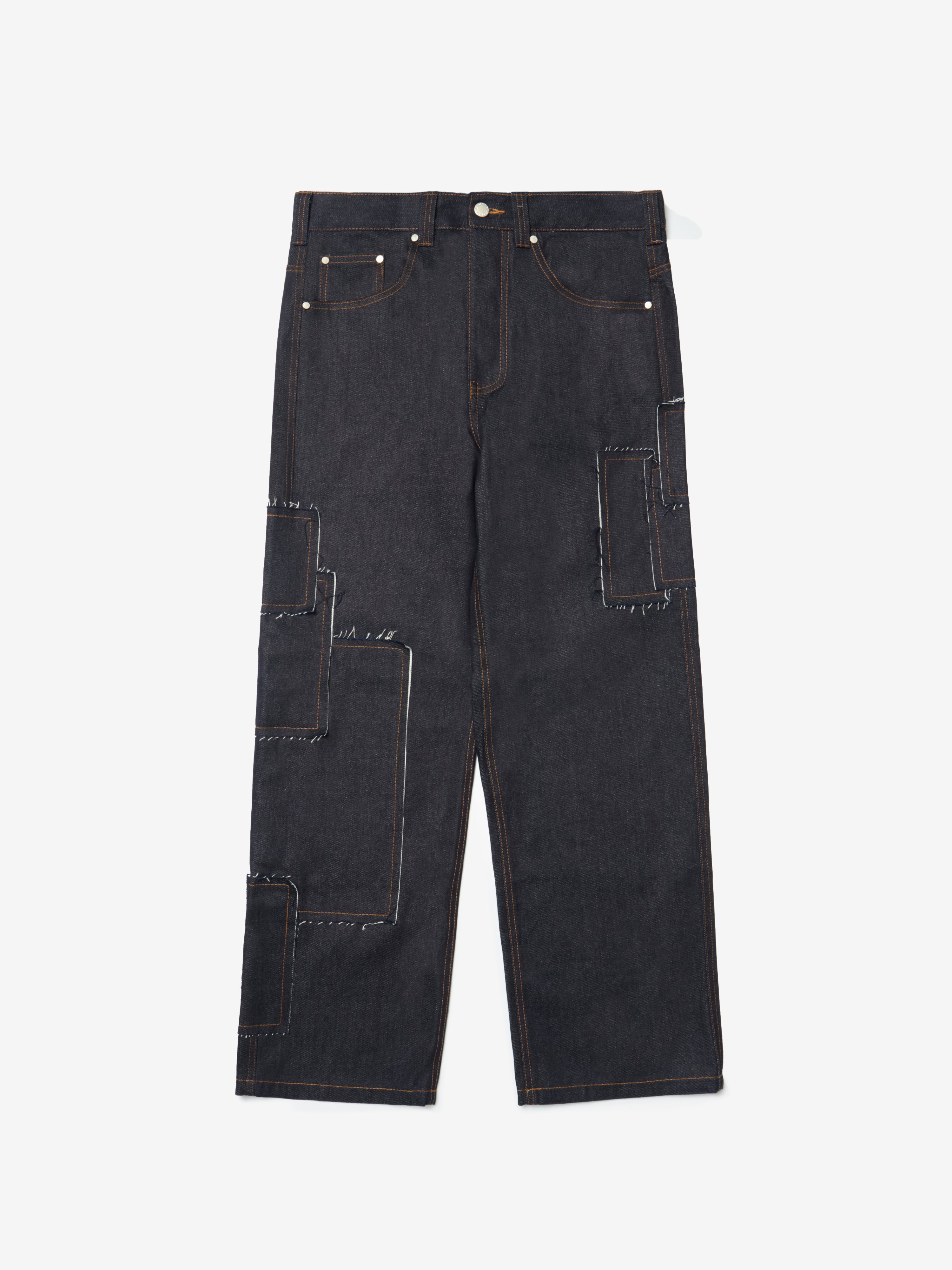 【BOK PLACE】Carpenter Raw Union Jack Patch L Wide Denim PT BOKPLACE - Carpenter Raw Union Jack Patch Stitch Long Wide