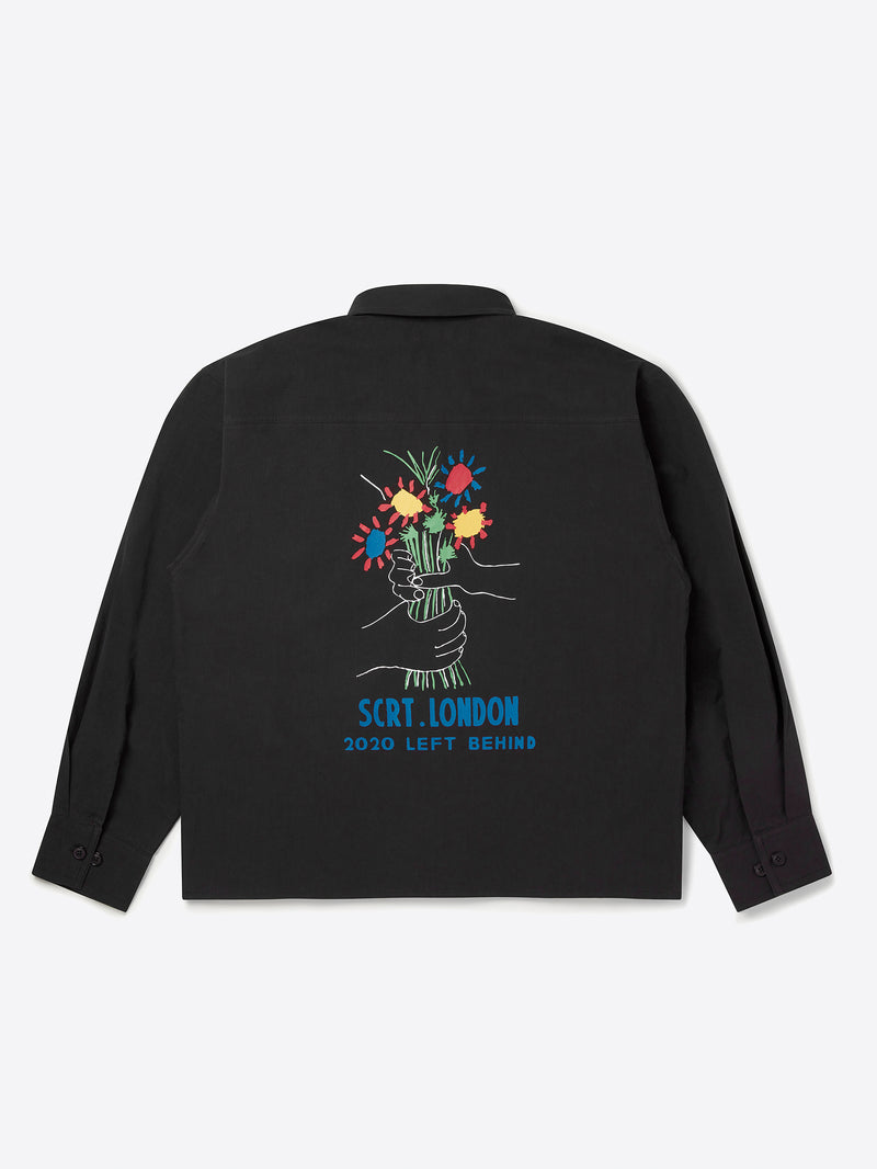 花のオーバーシャツ-黒